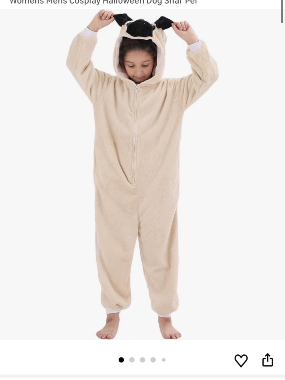 Kids Beige Fleece Dog Onesie Costume with Hood Ears